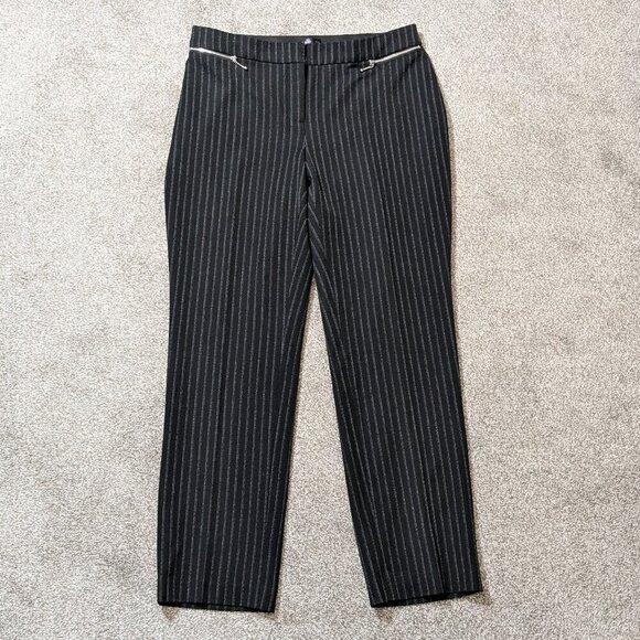 RAFAELLA Curvy, Black w White Pin Stripe Mid-Rise Front Zip Pants; Size 8 - Picture 1 of 4
